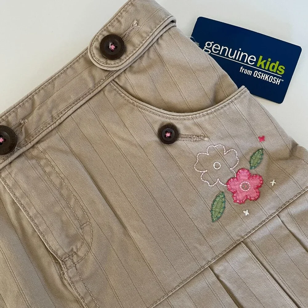 Oshkosh Genuine Kids Girls Cotton Skirt Skort Adjustable Waist Taupe Size 6X NWT